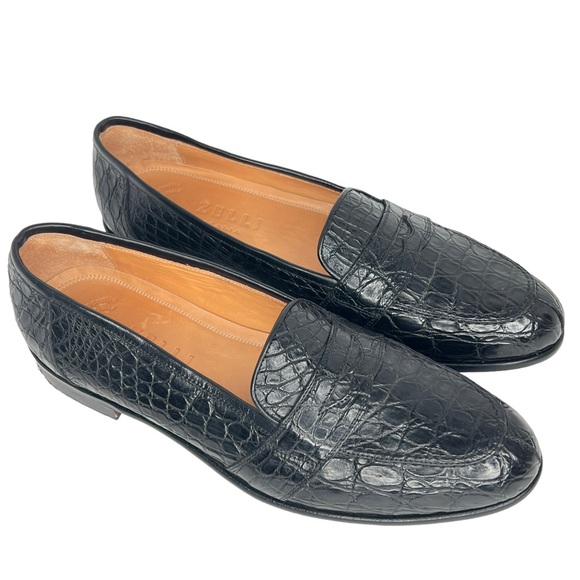Zelli Italia Black Nic Roma Genuine Crocodile Leather Penny Loafers Size 12M - Picture 3 of 17